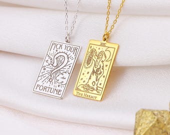 Sterling Silver Tarot Card Necklace, Personalized Charm Pendant