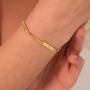 Bracelet chaîne trombone personnalisé : barre initiale en argent sterling, bracelet prénom personnalisé