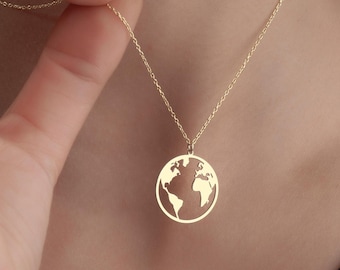 Gold Earth Map Locket Necklace: Travel Gift