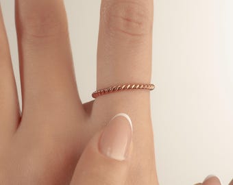 Dainty Twisted Copper Ring – Thin Rope Stacking Band, Minimalist Unisex Solid Copper Jewelry