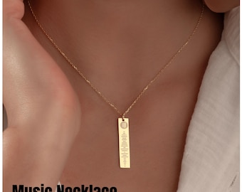 Custom Song Code Bar Necklace – Double-Sided Engraved Music Necklace with Name/Date, Personalized Gift