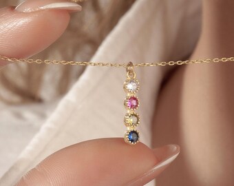 Bezel Set Family Birthstone Necklace, Personalized Gifts for Wife