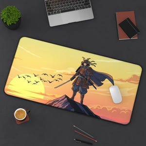 Samurai Anime Mouse Pad: Japanese Warrior Extended Gaming Desk Mat