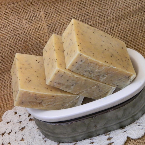 Lemon Poppy Seed Goats Milk Soap Gardeners Soap Handmade Soap Cold Processed Soap