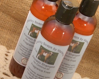 Unscented Avocado Liquid Shampoo NO coconut oil  8 oz