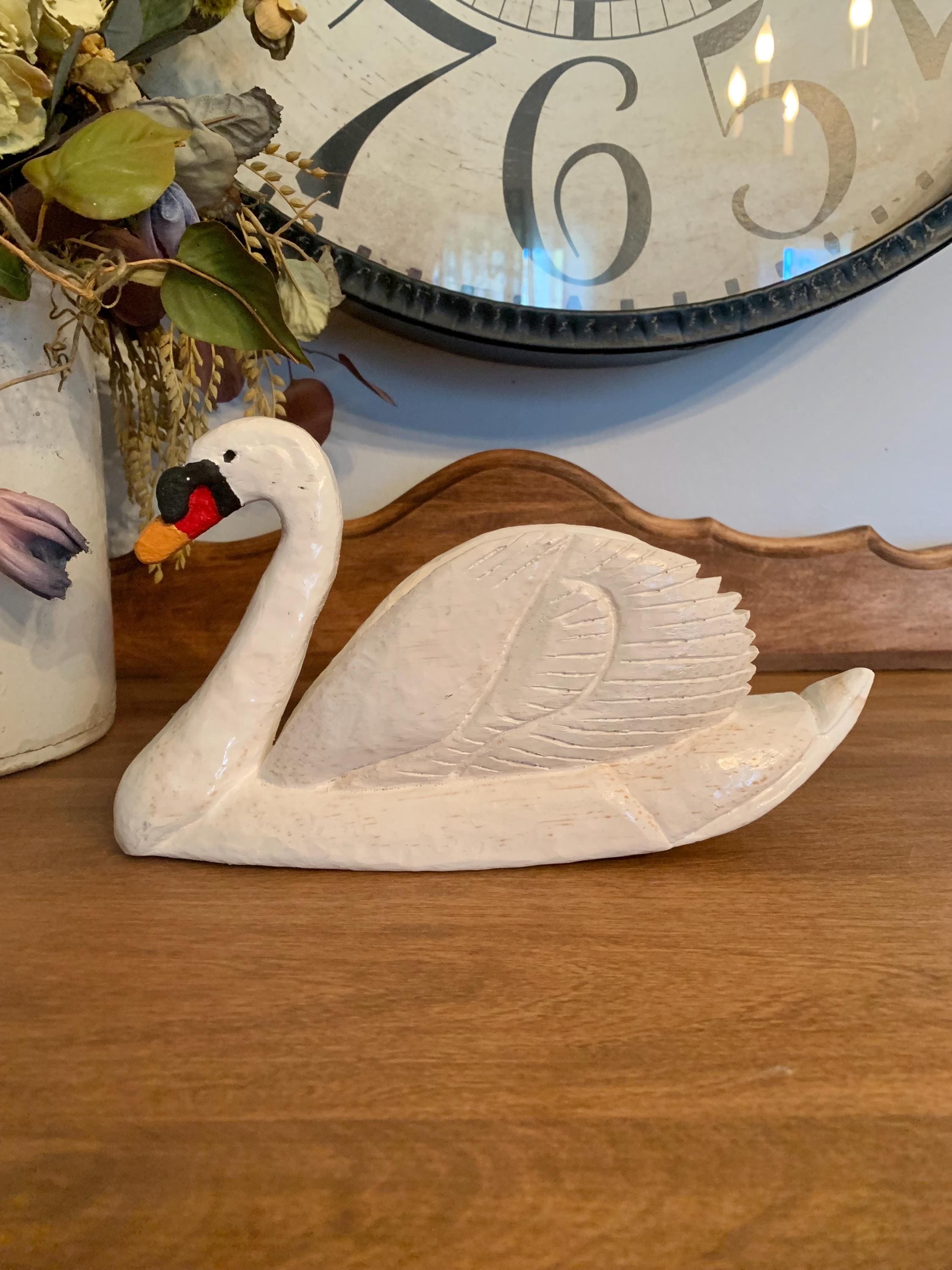 Vintage Hand Carved Wooden Swan 9.5”L x 5”H x  1.5”W