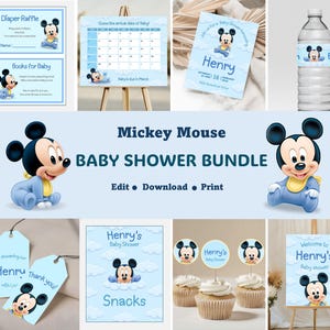 Micky Maus Babyparty Bündel | Baby-Dusche-Micky-Einladung | Junge Blau Babyparty einladen | Babyparty Micky Maus Bundle Digital