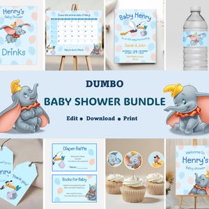 Paquete de baby shower de Dumbo / Invitación de baby shower de elefante / Invitación de baby shower de elefante de Dumbo / Paquete digital de baby shower de Dumbo