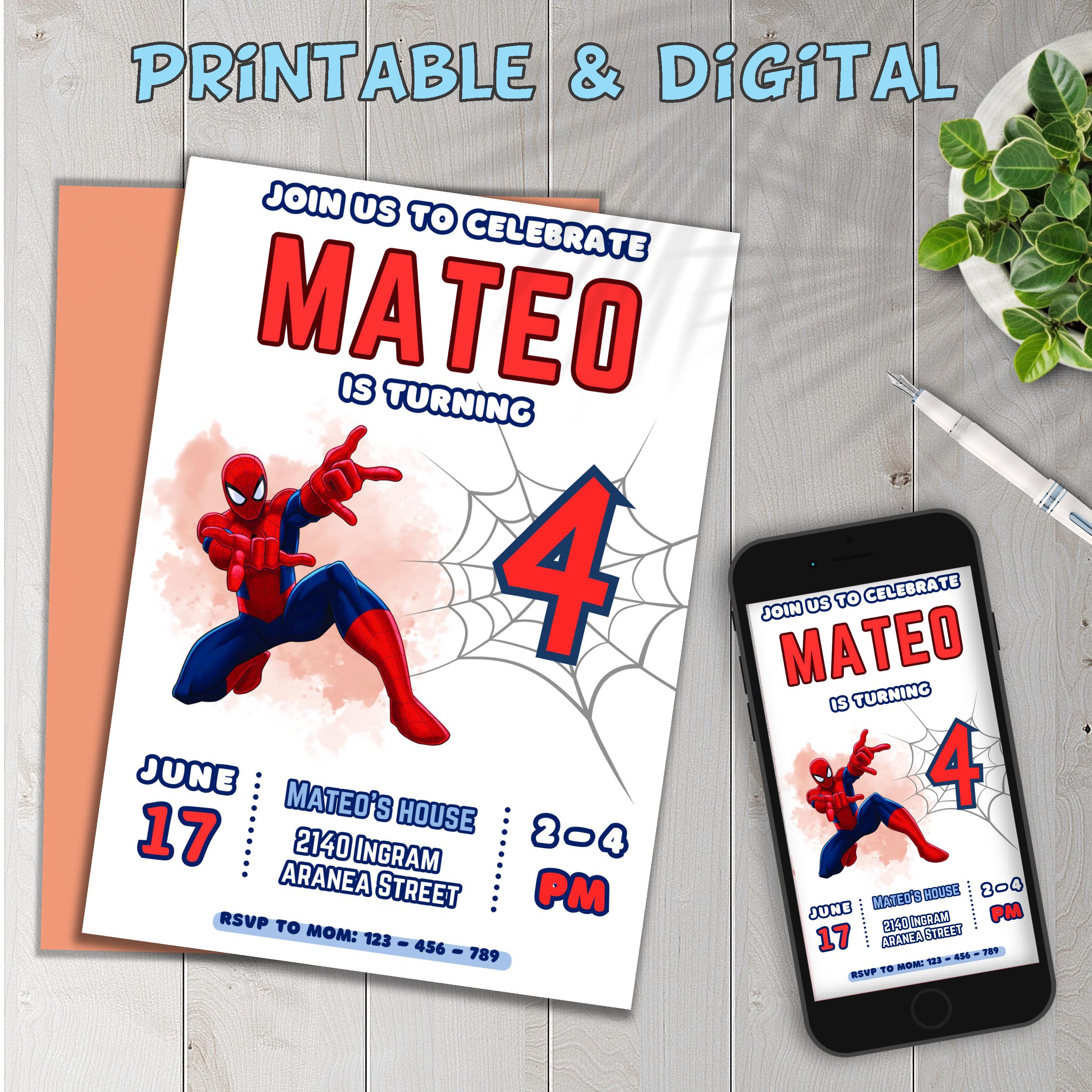Editable Spider Man Birthday Invitation Template, Printable Birthday
