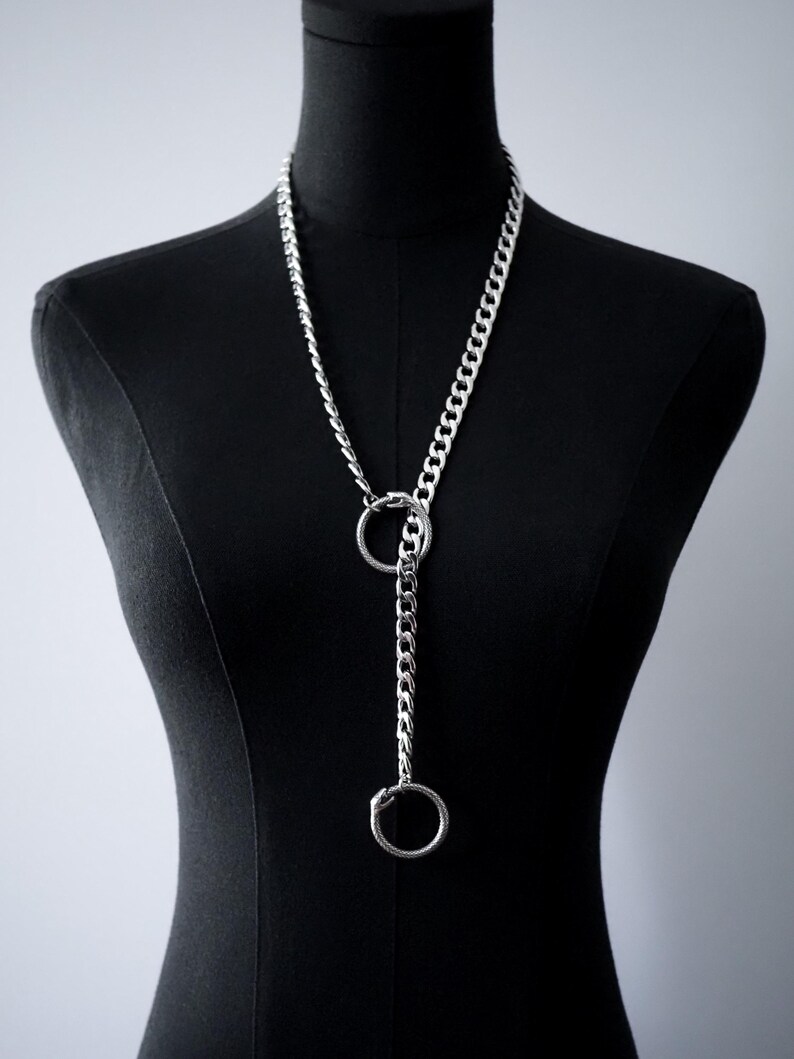 Stainless Steel Slip Chain Necklace | Heart, O-Ring, Star or Ouroboros | Day Collar Lariat image 7