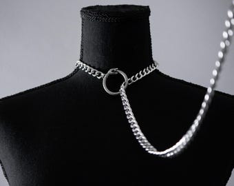 Ouroboros Slip Chain Necklace | Stainless Steel Cuban Chain | Day Collar Lariat