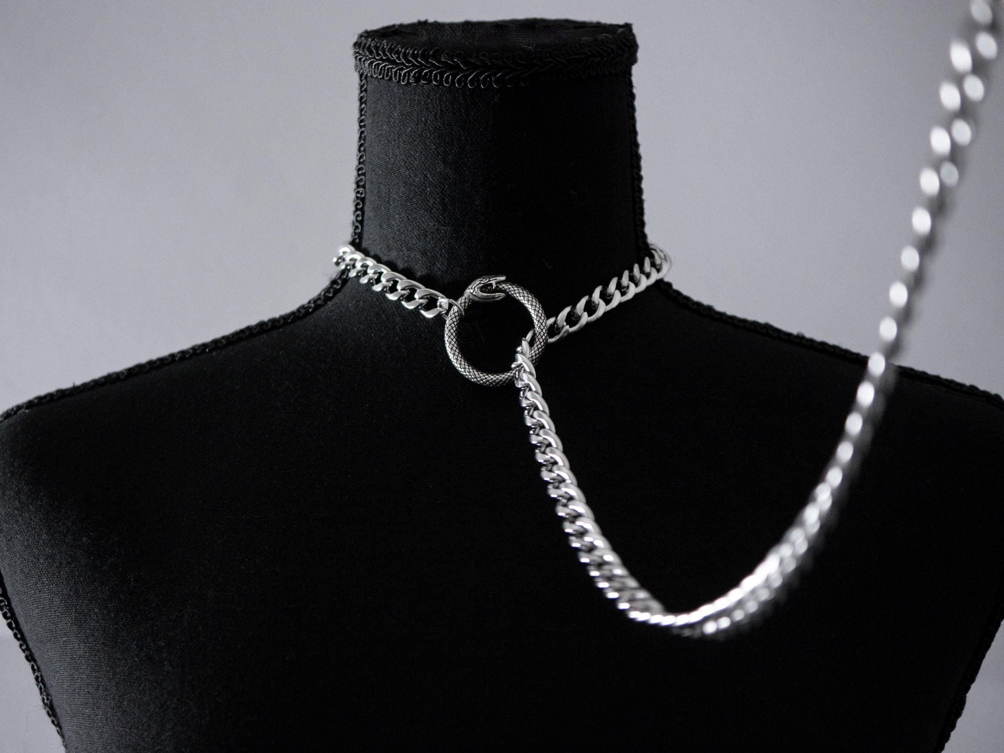 Ouroboros Slip Chain Necklace Stainless Steel Cuban Chain Day Collar Lariat