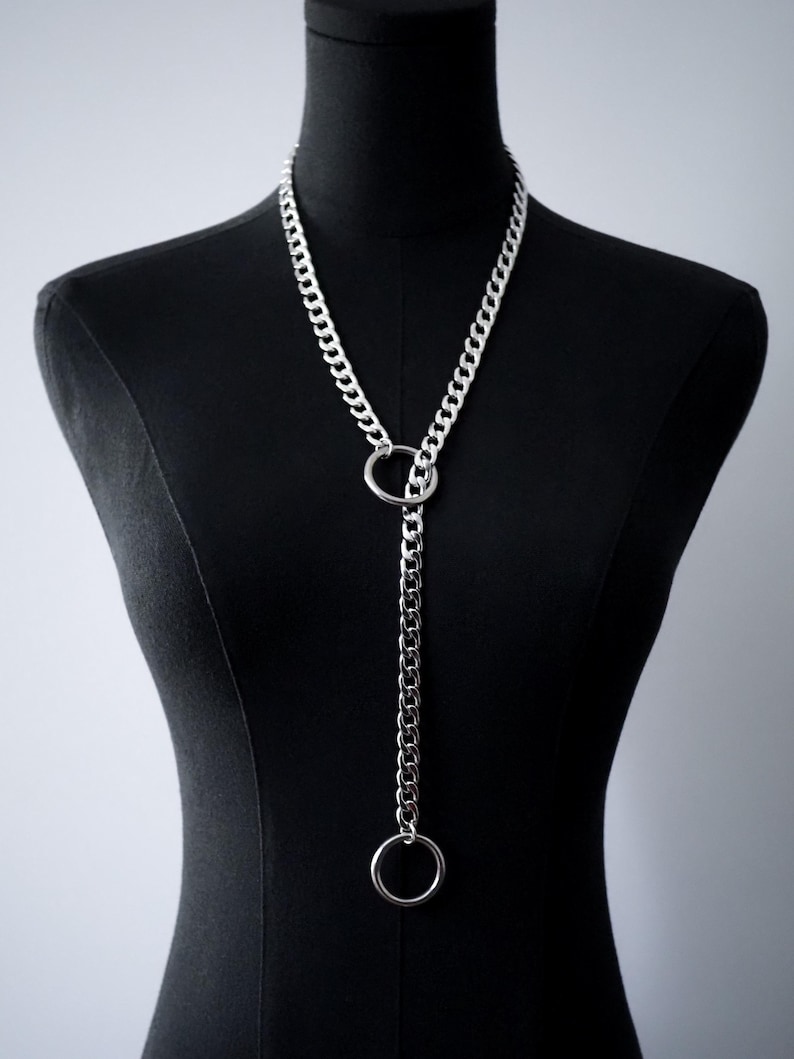Stainless Steel Slip Chain Necklace | Heart, O-Ring, Star or Ouroboros | Day Collar Lariat image 4