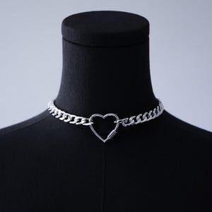 Herz Karabiner Kette Choker | Edelstahl Quick Link Day Halsband | Gothic Schmuck