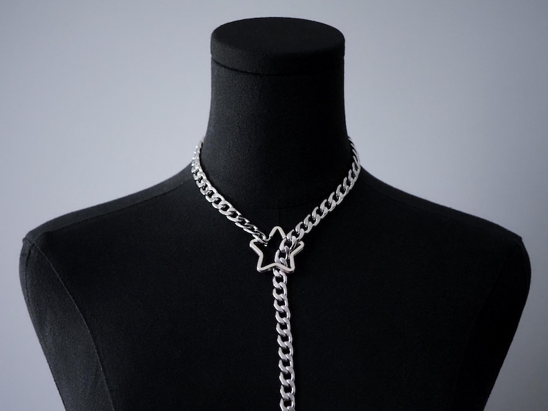 Stainless Steel Slip Chain Necklace | Heart, O-Ring, Star or Ouroboros | Day Collar Lariat image 6