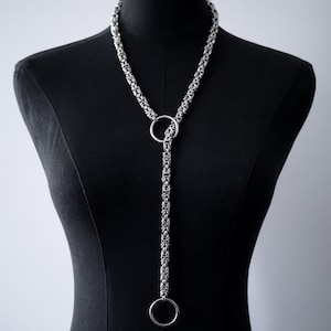 Byzantine Chainmail Slip Chain Necklace | Stainless Steel O-Ring or Heart Lariat | Gothic Day Collar