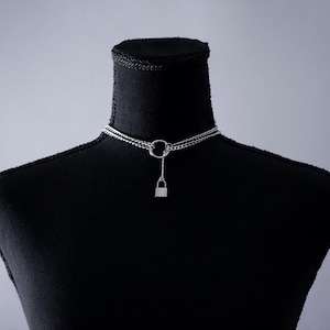 Stainless Steel Padlock Lariat Necklace | Slip Chain Choker | Collar or Leash