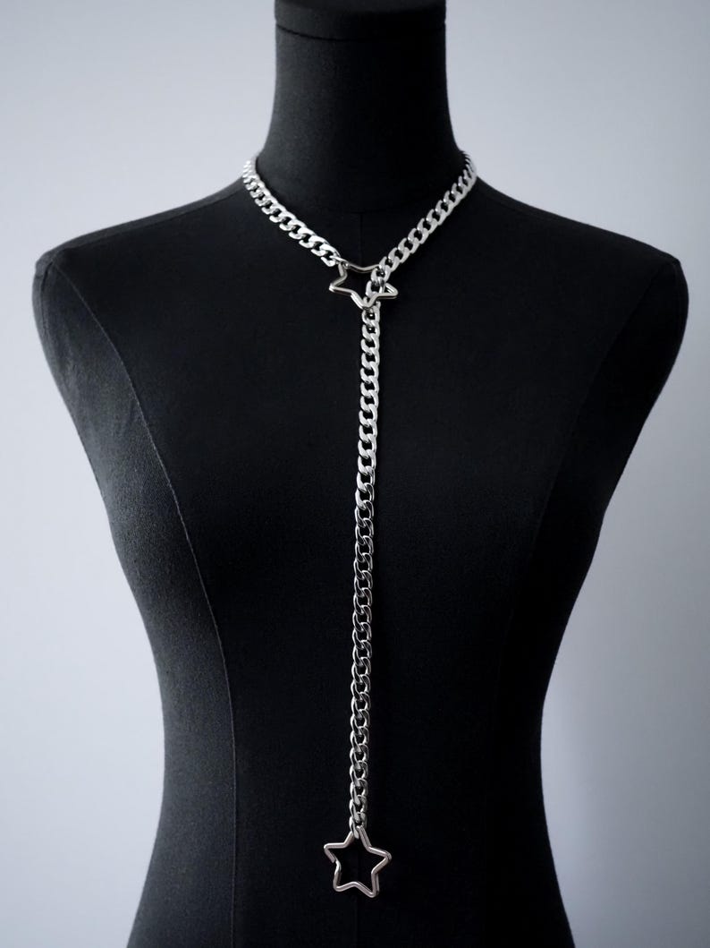 Stainless Steel Slip Chain Necklace | Heart, O-Ring, Star or Ouroboros | Day Collar Lariat image 5
