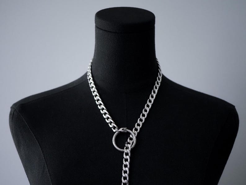 Stainless Steel Slip Chain Necklace | Heart, O-Ring, Star or Ouroboros | Day Collar Lariat Infinity Snake