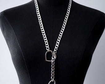 Collar de cadena deslizante de acero inoxidable / Corazón, anillo, estrella u ouroboros / Collar largo tipo lariat