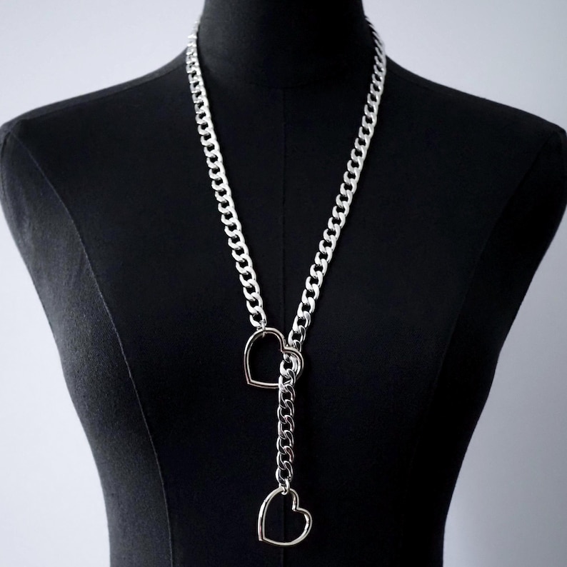 Stainless Steel Slip Chain Necklace | Heart, O-Ring, Star or Ouroboros | Day Collar Lariat Heart
