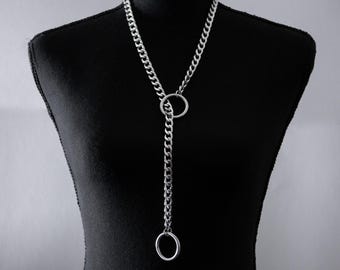 O-Ring Slip Chain Necklace | Stainless Steel Cuban Link Lariat | Gothic Day Collar