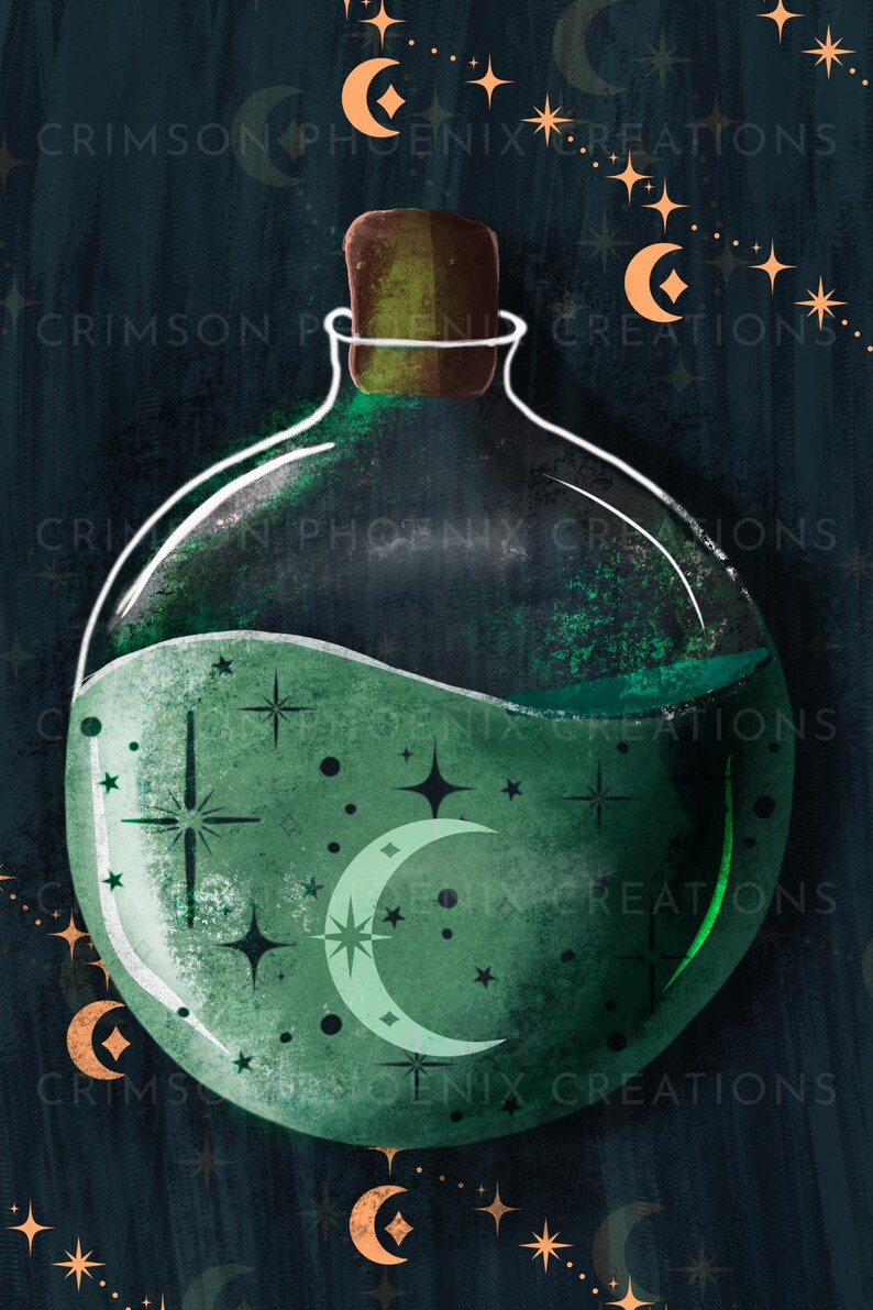 Procreate Illustrated Crescent Magic Potion Bottle Design Romantasy ...