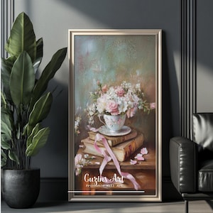 Vintage Floral Teacup Art Print: Shabby Chic Home Decor (Digital Download)