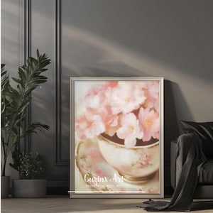 Vintage Floral Teacup Print: Shabby Chic Rose Decor (Digital Download)
