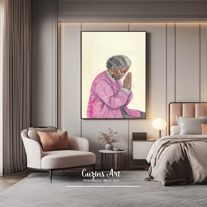 Schwarze Oma betende Hände Kunst: Afroamerikanerfrau Portrait (Digitaler Download)