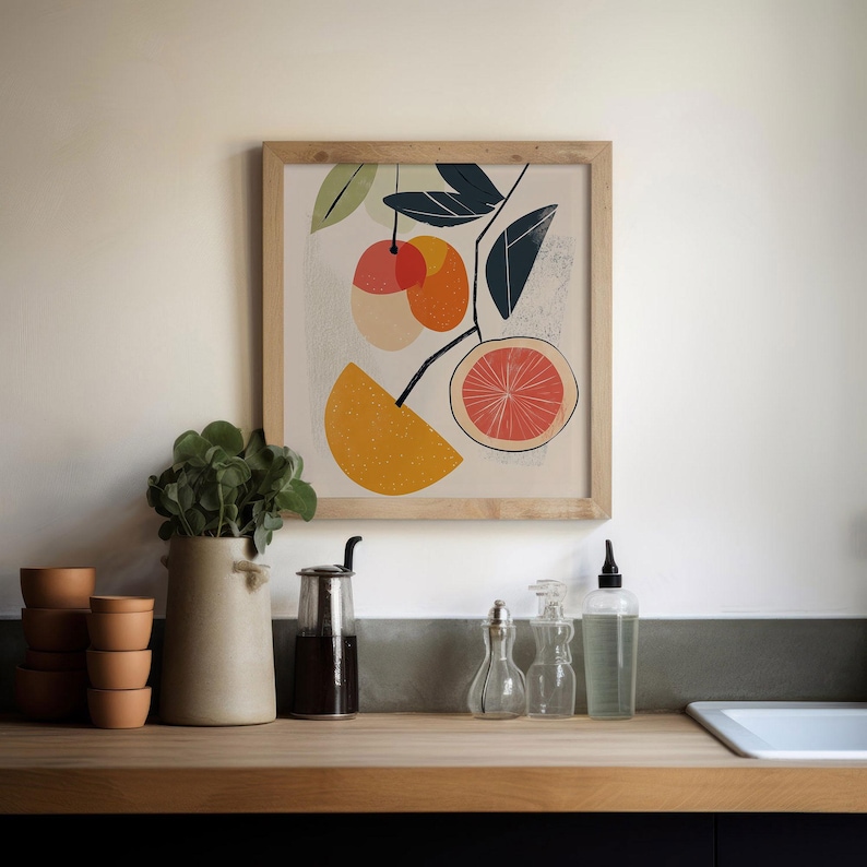 View of Fruit Illustration Boho Minimalist Pastel Canvas Kitchen Wall Decor - Etsy