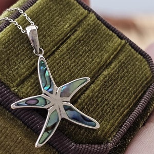 Abalone Shell Starfish Silver Necklace, Colorful Starfish Necklace, Paua Shell Silver Inlay Necklace, Beach Pendant, Gift for Christmas, Sea