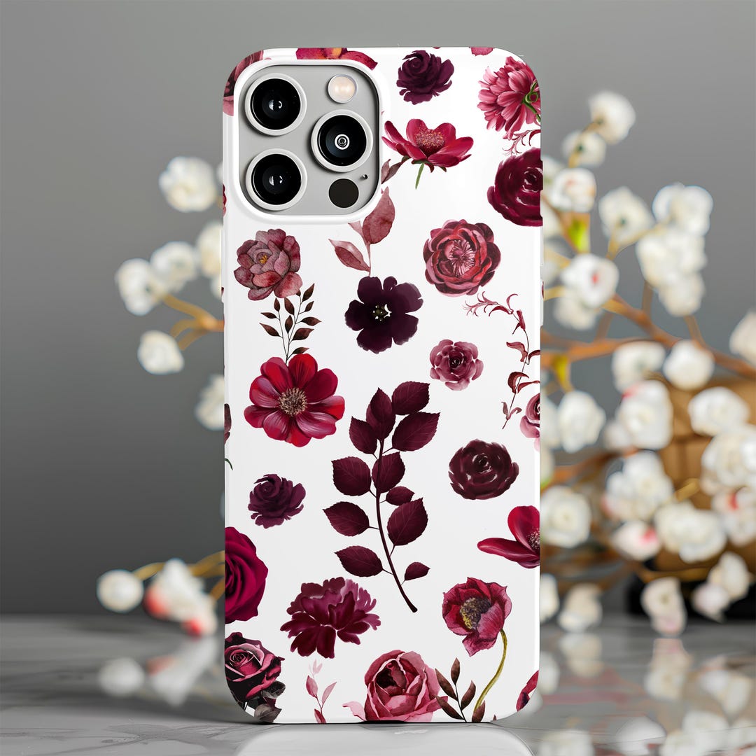 Burgundy Phone Case Burgundy Maroon Flowers Phone Cover for iPhone Case
