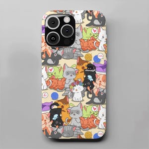 Cute Cats Lover Cartoon Kitty Phone Case for iPhone 16 15 14 13 12 Pro Max Plus Mini, Case for Samsung S24 S23 S22 S21 Ultra, Google Pixel
