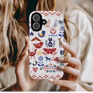 Nordic Tough Cases Scandinavian Phone Case Folk Phone Cover for iPhone, Samsung Galaxy and Google Pixel Winter iPhone Case