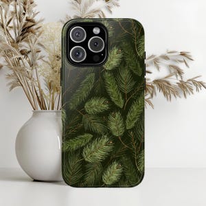 Custodia per iPhone con ramoscelli di pino Custodia con ramo di abete Fogliame della foresta Aghi di pino Custodia per iPhone Idea regalo per gli amanti della natura Custodia per iPhone 16,15,14,13,12,11,8,XR,XS