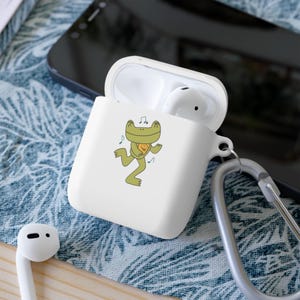 Urocze etui na AirPods i AirPods Pro Dopasowane etui na telefon i AirPods Urocza żaba słuchająca muzyki AirPods 1. i 2. generacji, Pro