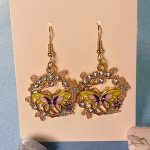 Spring Yellow Butterfly Wreath Earrings