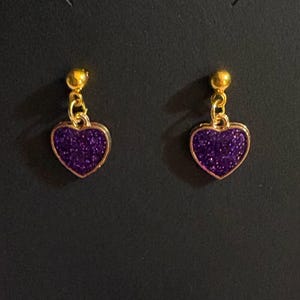 Purple Glitter Heart Studs