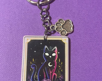 Svart katt pastellfärgad tarotkort nyckelring