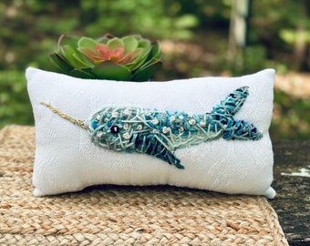 Narwhal FreeHand Embroidered Pillow YelliKelli