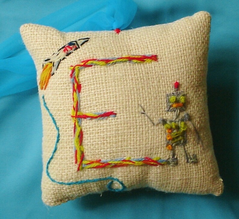 Crewel Initial on Burlap Hand Embroidered Mini Pillow You Etsy