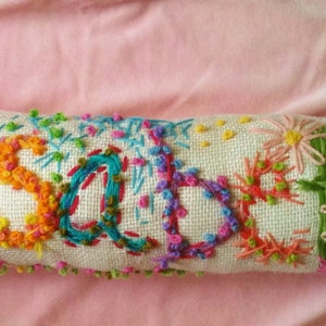 Freehand Embroidered Bohemian Letters Name Pillow Custom Made EIGHT LETTERS image 8