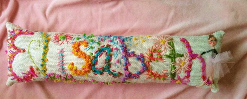 Freehand Embroidered Bohemian Letters Name Pillow Custom Made EIGHT LETTERS image 8