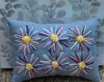 Gerber Daisies Embroidered Mini Pillow Ready to Ship YelliKelli