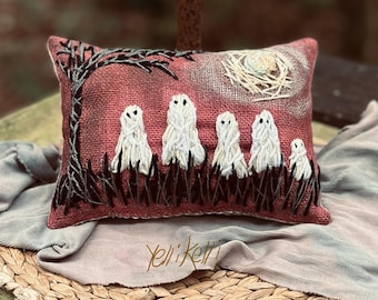 Spooky Row Ghost Embroidered Pillow Halloween YelliKelli