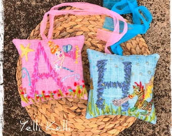 TOOTH FAIRY with POCKET Custom Hand Embroidered Monogram Mini Pillow YelliKelli Made to Order