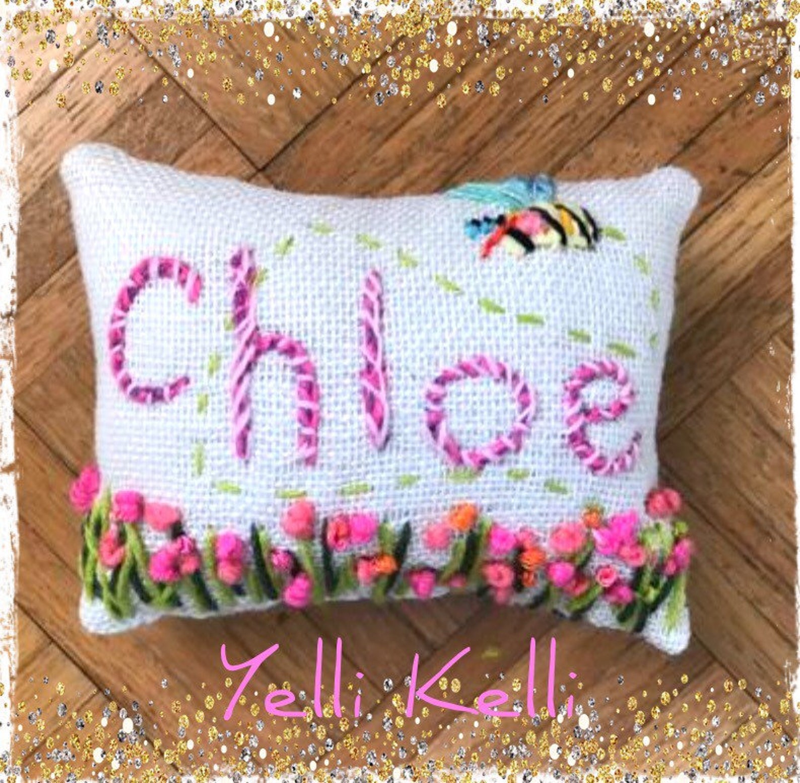 Freehand Embroidered Name MINI Pillow 78 Made To Order Etsy