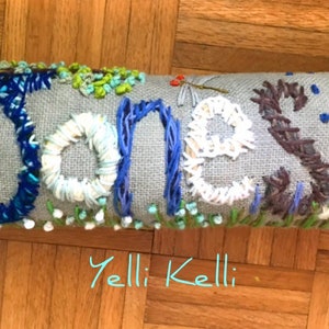 Personalized Gift Idea Freehand Embroidered Bohemian Name Pillow Made To Order Up to FIVE Letters YelliKelli image 3