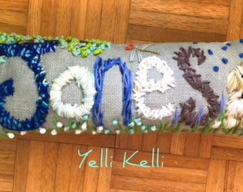 Personalized Gift Idea Freehand Embroidered Bohemian Name Pillow Made To Order Up to FIVE Letters YelliKelli